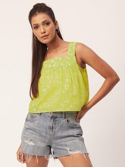 moomaya lime green floral print crop top