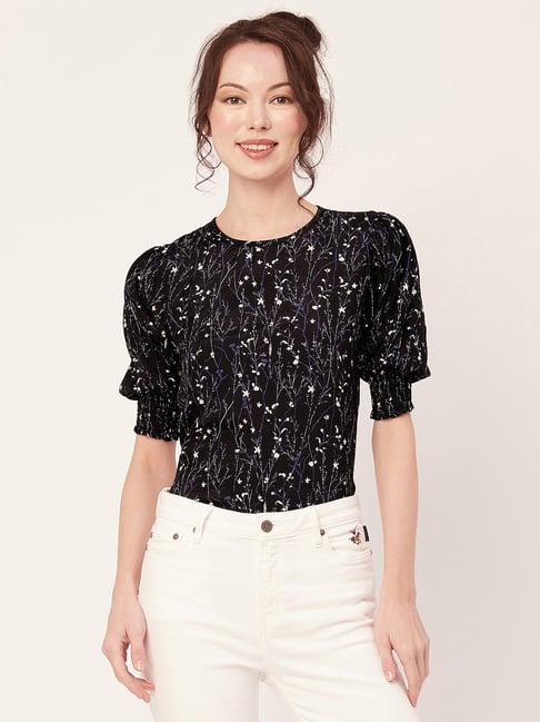 moomaya black floral print top