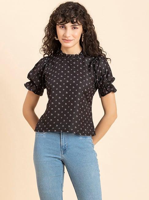 moomaya black floral print top