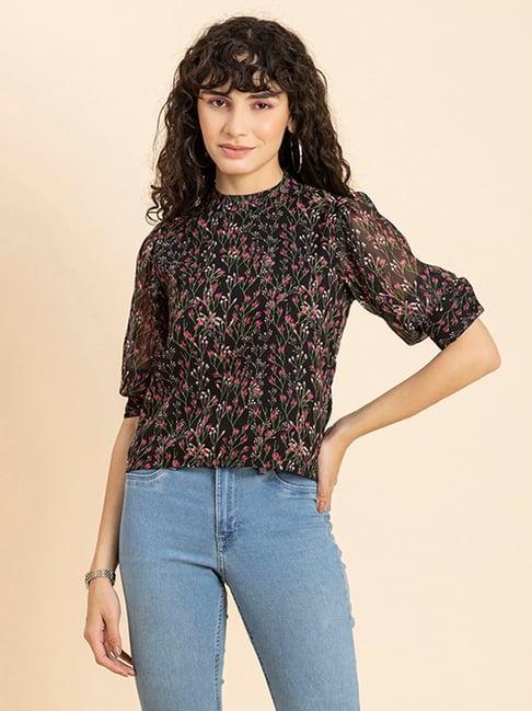 moomaya black floral print top