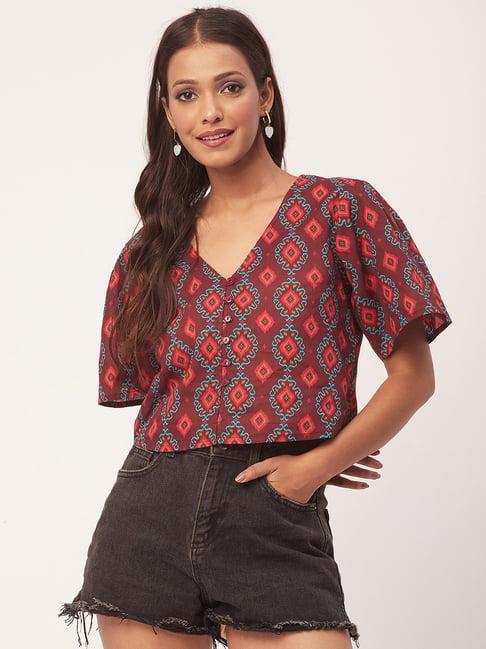 moomaya brown printed crop top