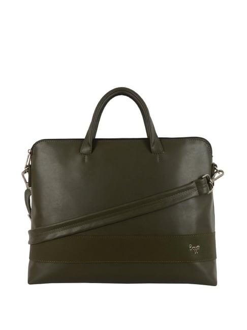 baggit olive solid large laptop messenger bag