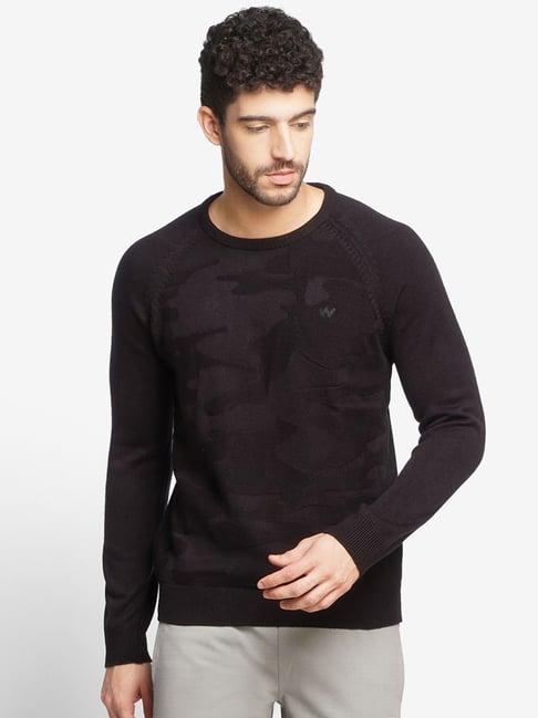 wildcraft black regular fit camouflage sweater