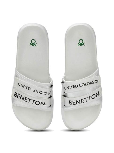 united colors of benetton men's white slides