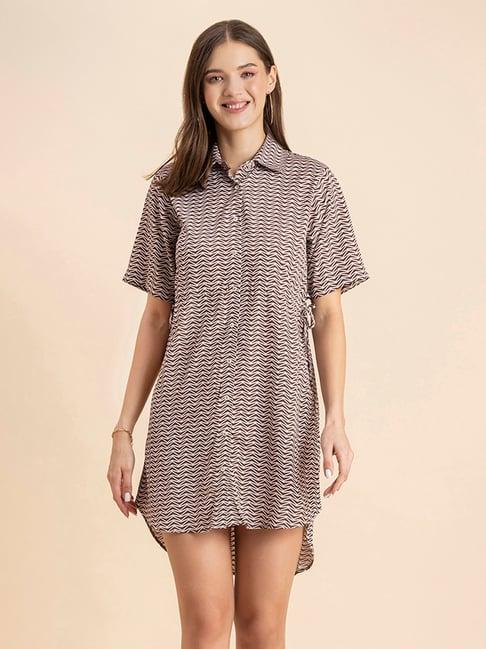 moomaya brown printed shirt dress