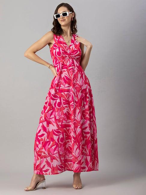 moomaya coral printed maxi dress