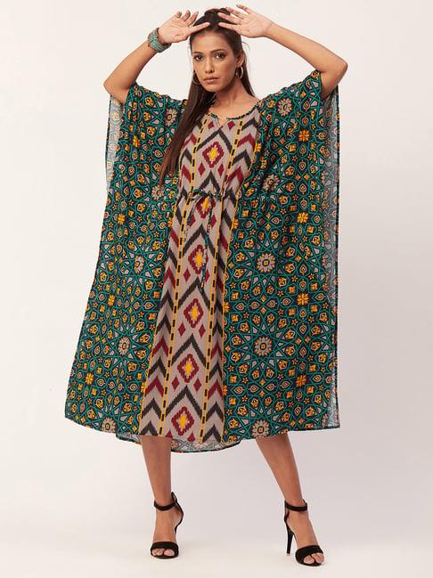 moomaya multicolor printed kaftan dress