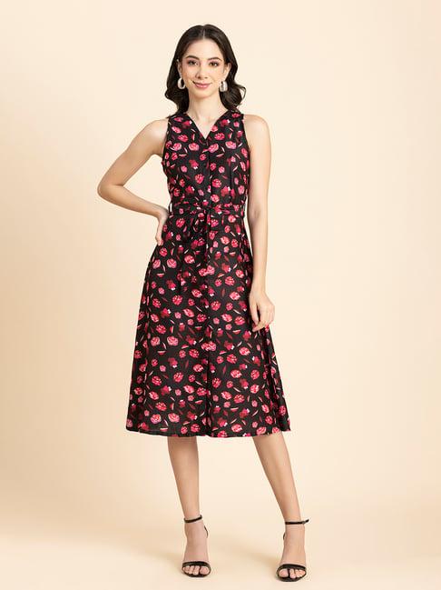 moomaya black floral print wrap dress