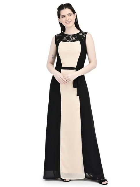 eavan beige & black self design maxi dress