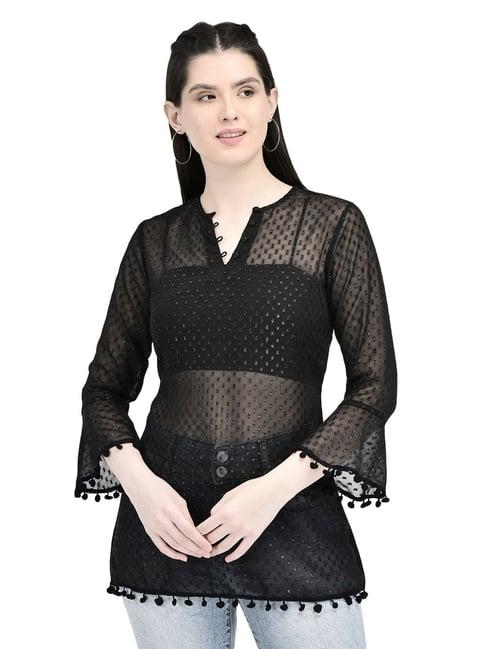 eavan black self design transparent top