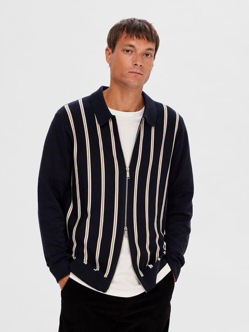 selected homme blue regular fit striped cardigan