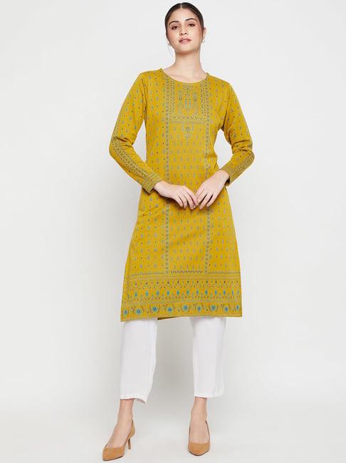 cantabil mustard floral a line kurta