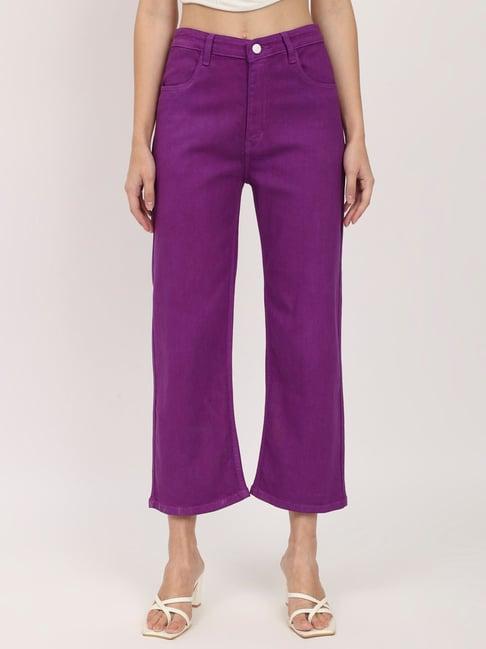 angelfab purple cotton straight fit high rise jeans