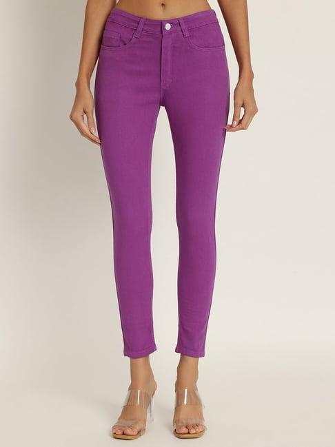 angelfab purple cotton skinny fit high rise jeans