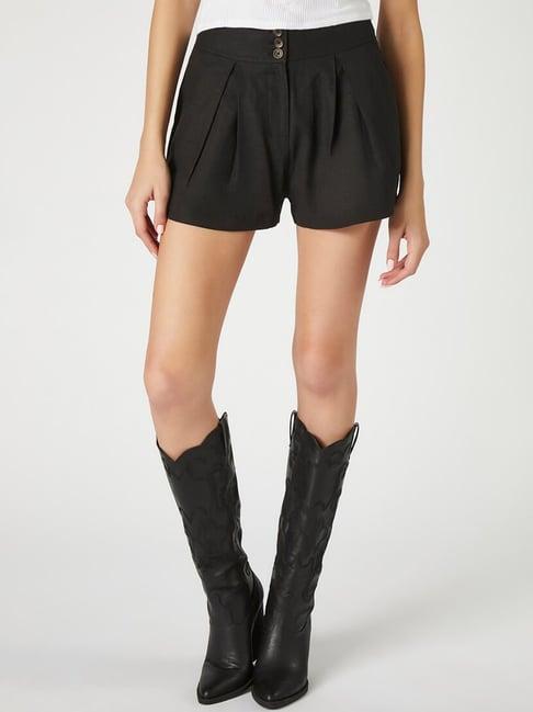 forever 21 black pleated mid rise shorts