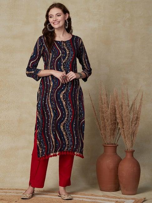 fashor multicolored printed straight kurta