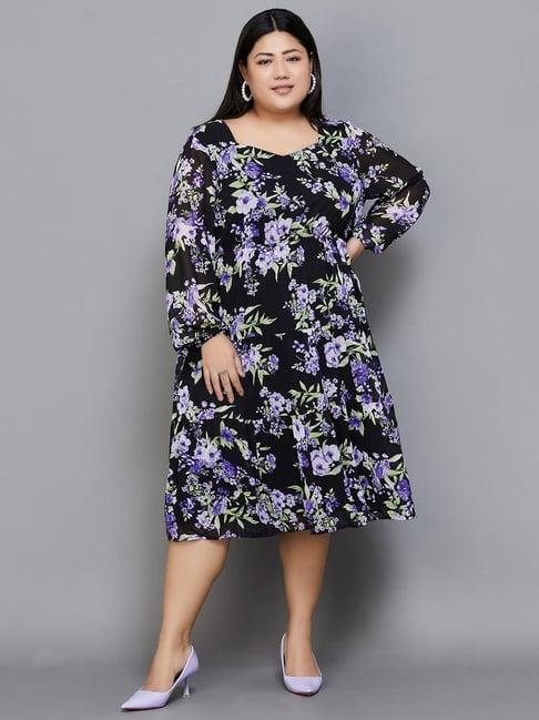 nexus by lifestyle black printed a-line dress