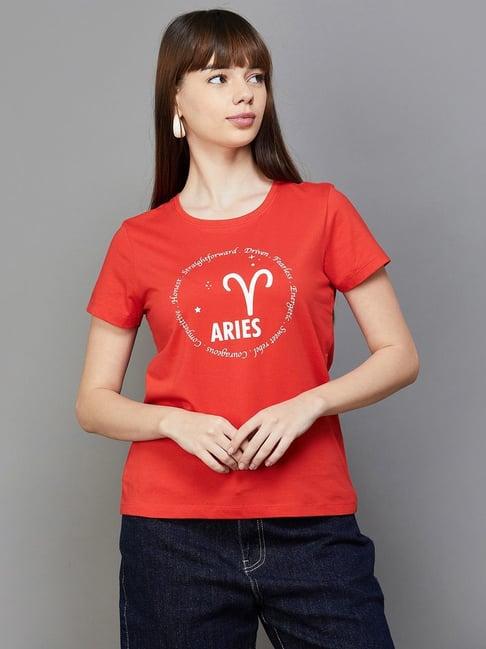 fame forever by lifestyle red cotton printed t-shirt