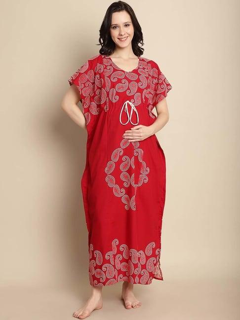 secret wish red printed maternity feeding kaftan