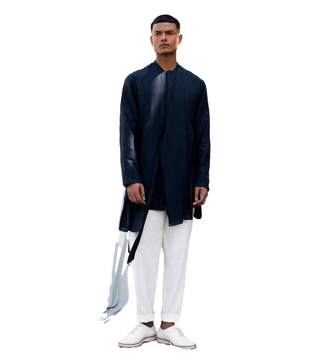 antar agni navy blue relaxed fit long shirt