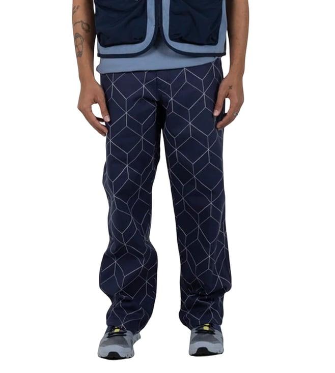 pleasures capsul x navy blue vocal utility printed relaxed fit flat front trousers