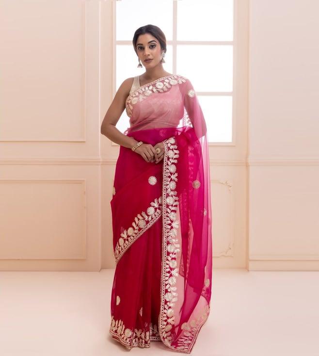 geroo jaipur pink shaded handcrafted gota patti organza saree