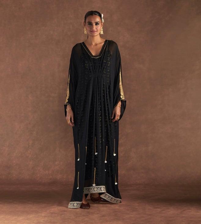 masaba black gota embroidered kaftan with slip