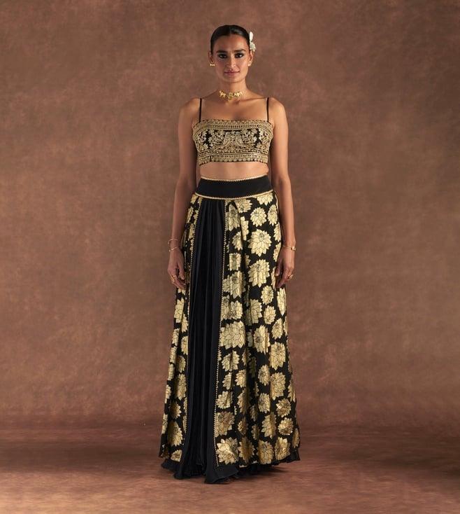 masaba black berrybloom layered bustier and drape skirt