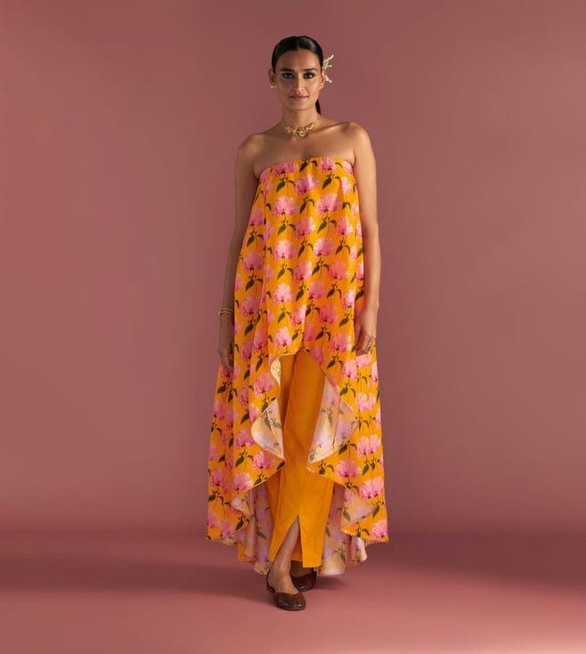 masaba sunshine yellow mist tube high-low tube top with pant