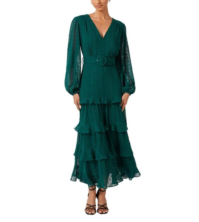 forever new mysterious green hudson petite ruffle embroidered regular fit midi dress