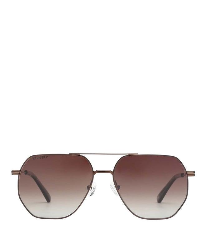 tommy hilfiger brown 100% uv protected lens copper  navigator sunglasses for men-th 1569 c3 58 s