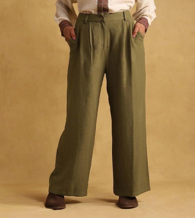 ritu kumar olive green wide-leg trousers