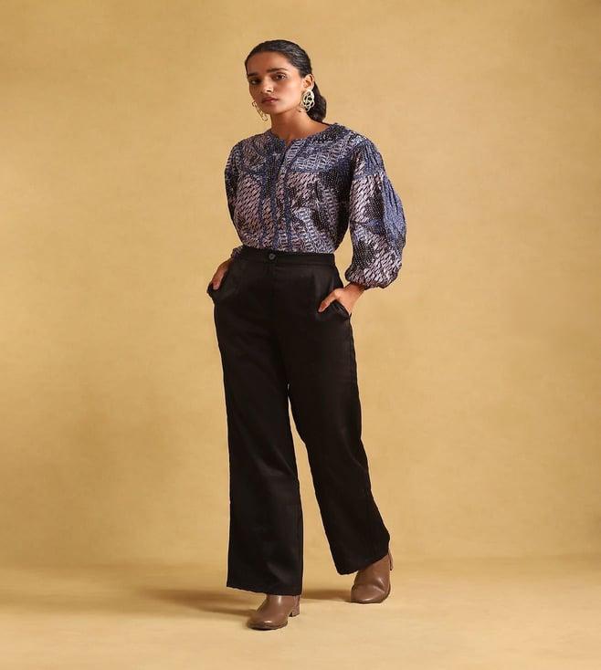 ritu kumar black wide-leg trousers