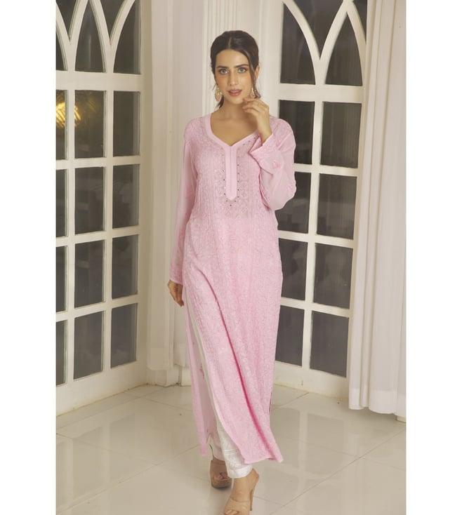 label aishwaryrika pink festive jasmine chikankari & mukaish kurta