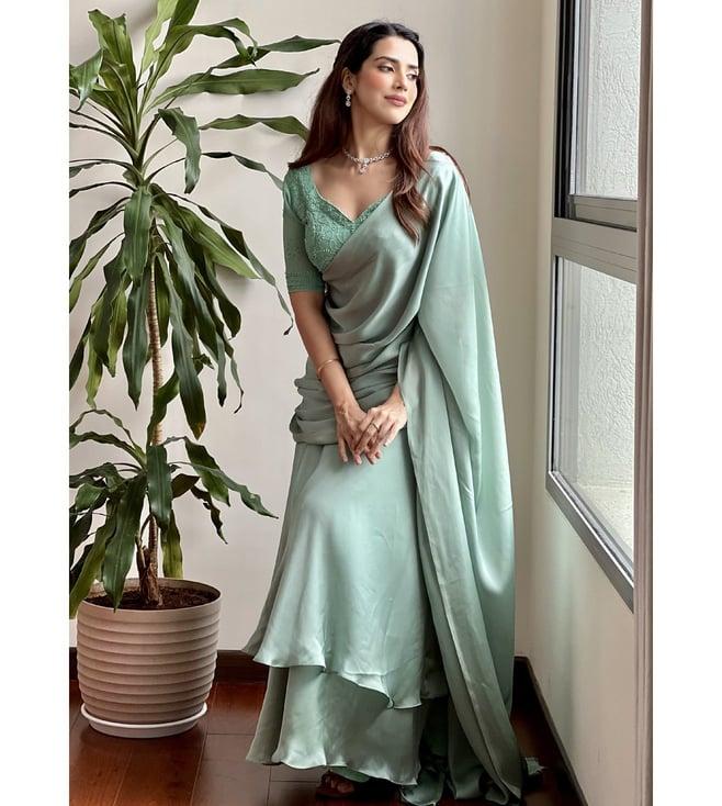 label aishwaryrika green festive elsa chikankari satin lehenga saree