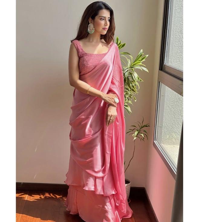 label aishwaryrika pink festive bella chikankari satin lehenga saree