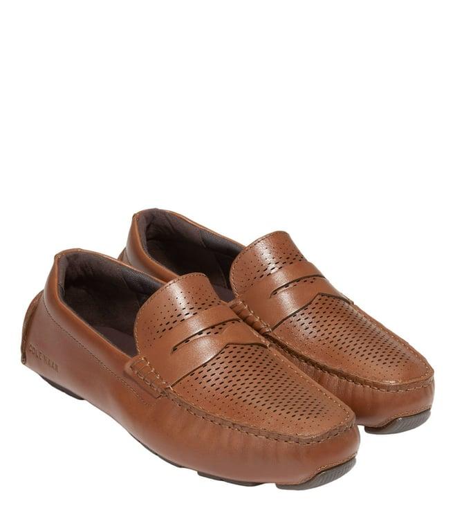 cole haan men's grand laser penny driver tan perforated loafers