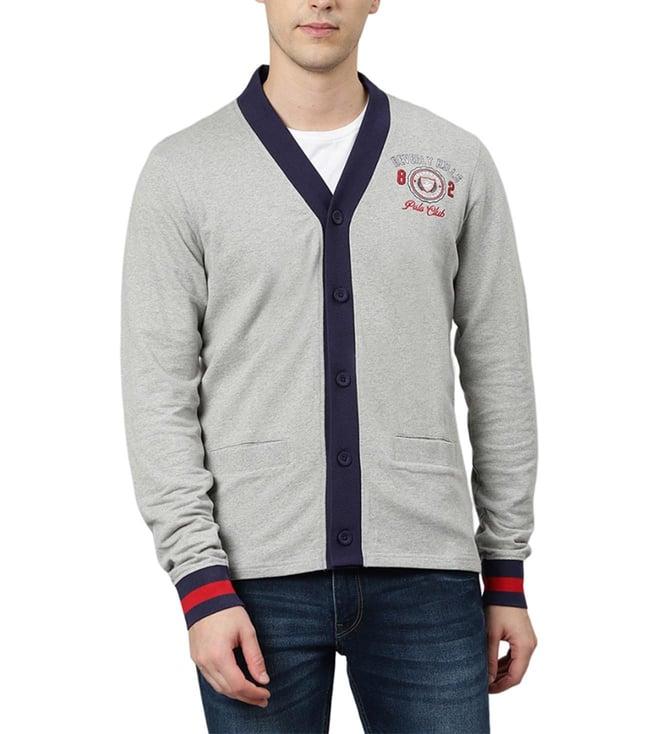 beverly hills polo club grey embroidered cardigan