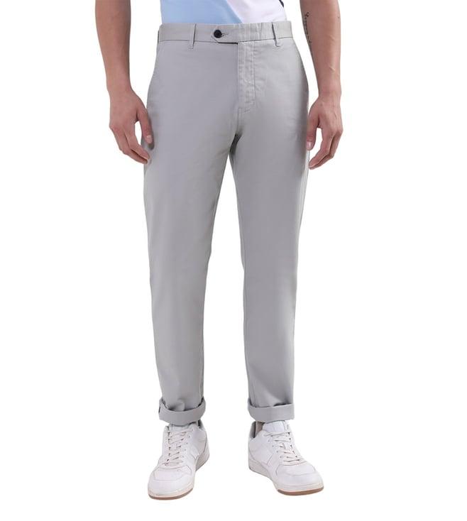 iconic grey slim fit flat front trousers