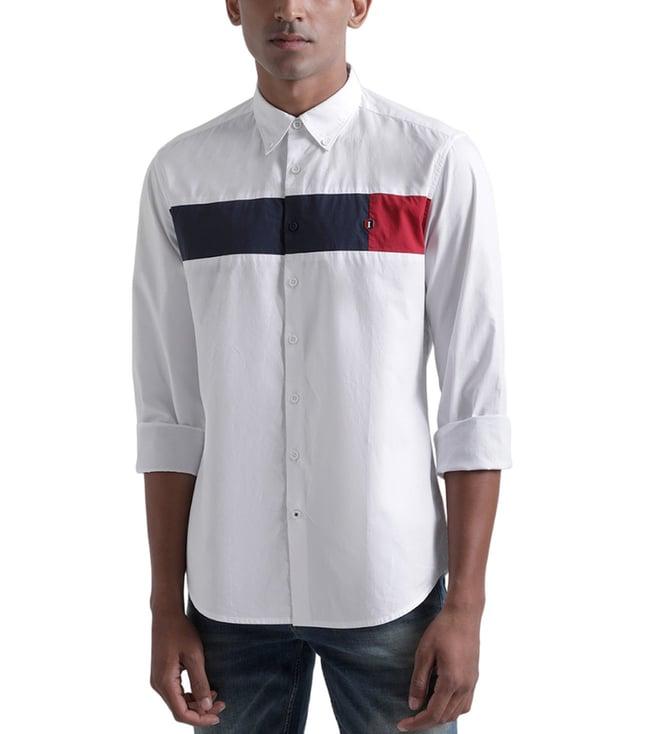 iconic white colourblocked regular fit shirt