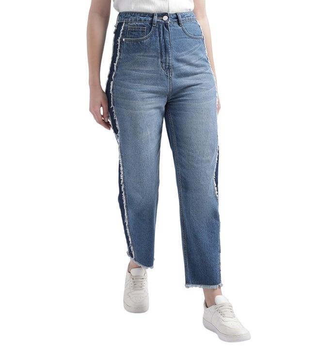 iconic relaxed blue heavy faded mid rise jeans