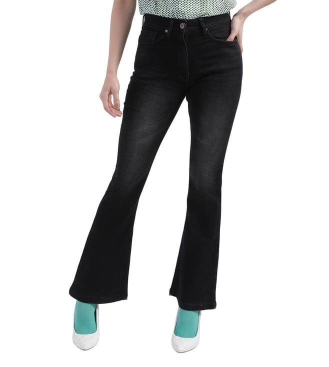 iconic bootcut black washed mid rise jeans