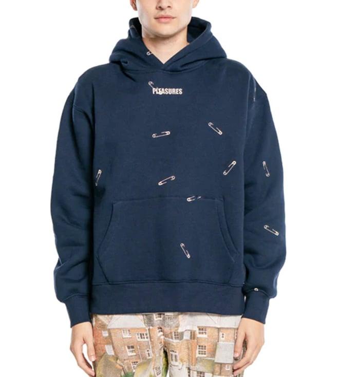 pleasures capsul x blue safety pin printed relaxed fit hoodie