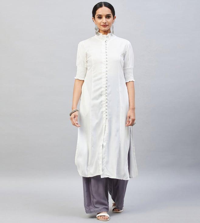 aaheli ayra smocked-buttoned kurta