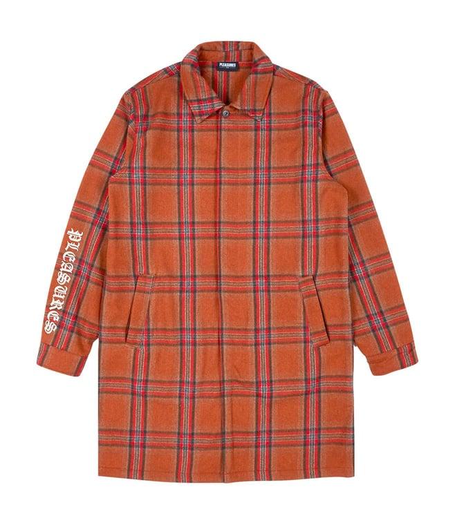 pleasures x capsul orange soul plaid trench checks relaxed fit coat