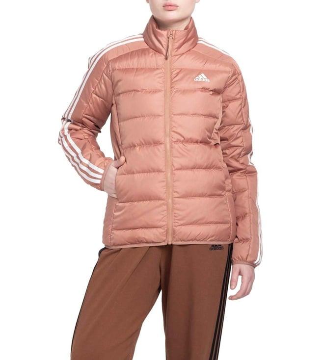 adidas brown stripes slim fit puffer jacket