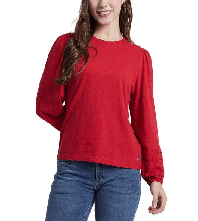 beverly hills polo club red slub knit regular fit top