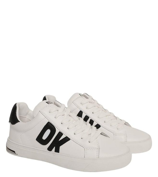 dkny women's fashion logo round toe lace-up white & black sneakers