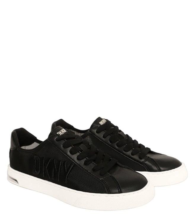 dkny women's fashion logo round toe lace-up black sneakers