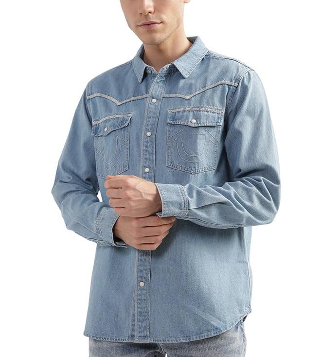 true religion blue fashion regular fit denim cargo shirt